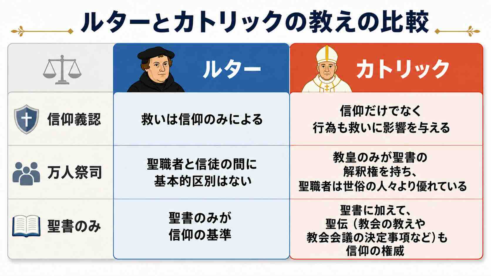 ルターとカトリックの教えの比較画像